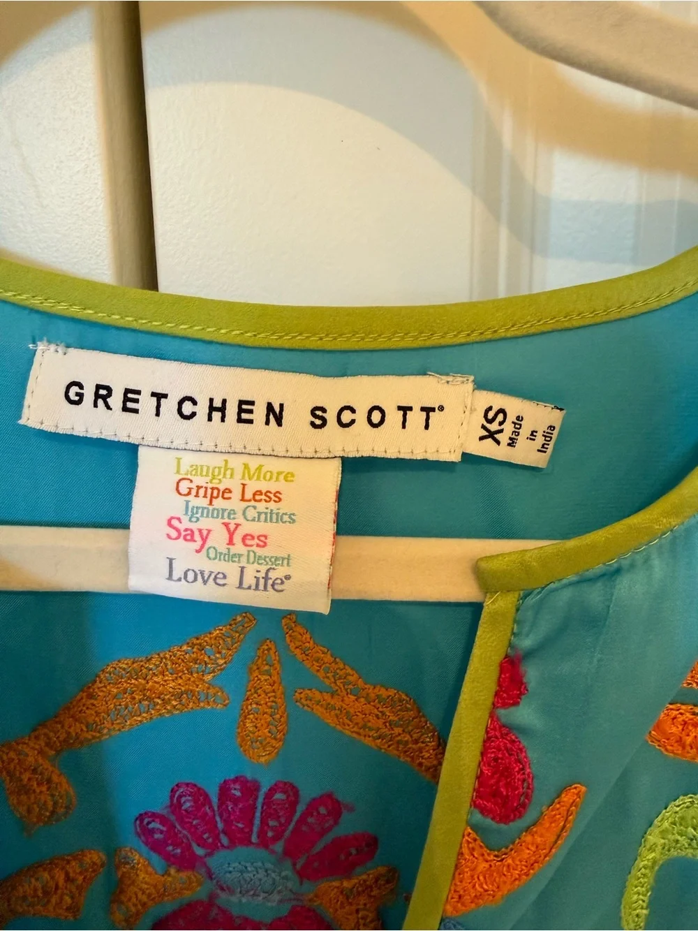 Gretchen Scott Designs Turquoise Embroidered  Dress
